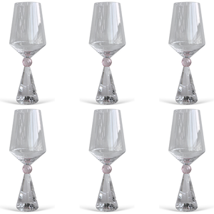 Jogo 6 Taças de Vinho em Vidro com Esfera Rosa Pure Linha Sintonia 595ml