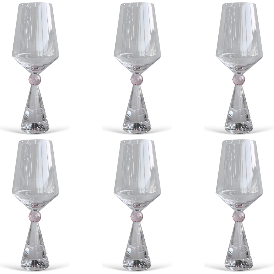 Jogo 6 Taças de Vinho em Vidro com Esfera Rosa Pure Linha Sintonia 595ml
