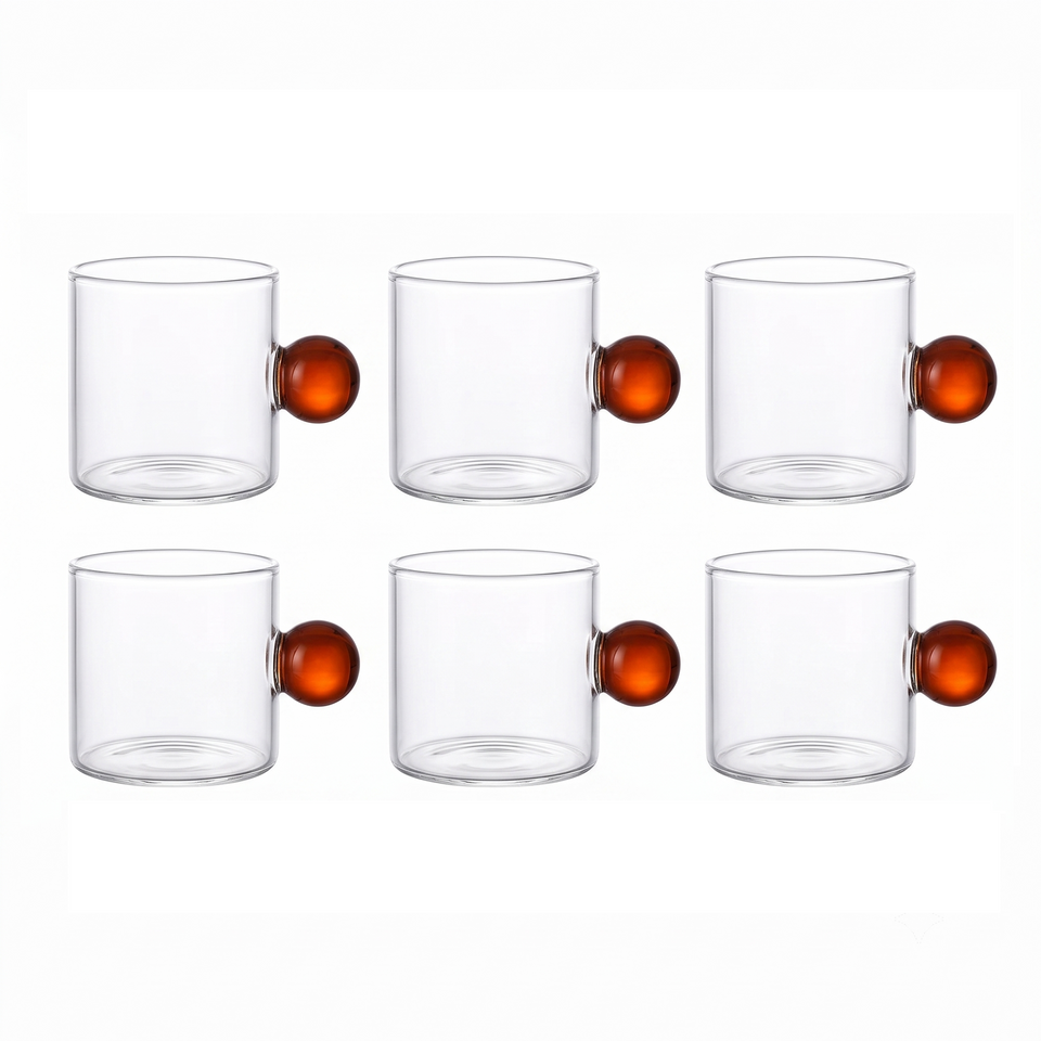 Jogo de 6 Xícaras de Café Vidro Linha Sintonia Marrom 100ml