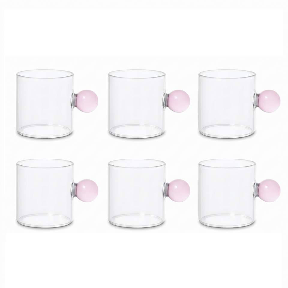 Jogo de 6 Xícaras de Café Vidro Linha Sintonia Rosa 100ml