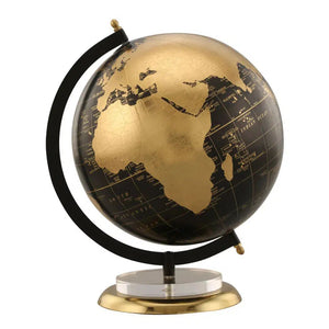 Globo Terrestre para Decoração Preto e Dourado Grande - Base em Metal e Acrílico