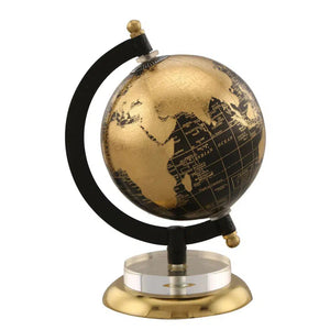 Globo Terrestre para Decoração Preto e Dourado Pequeno - Base em Metal e Acrílico