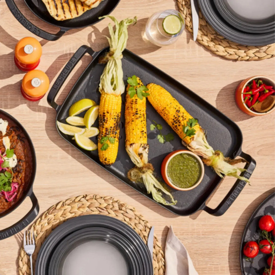 Grelha Retangular com Alças Alpine Matte Black 40cm Le Creuset