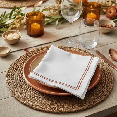 Guardanapo 100% Algodão Bordado Duplo Terracota