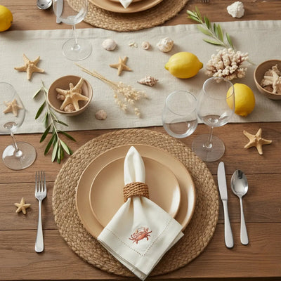 Guardanapo 100% Algodão Ponto Ajour Cru Caranguejo Ocre
