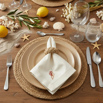 Guardanapo 100% Algodão Ponto Ajour Cru Concha Ocre