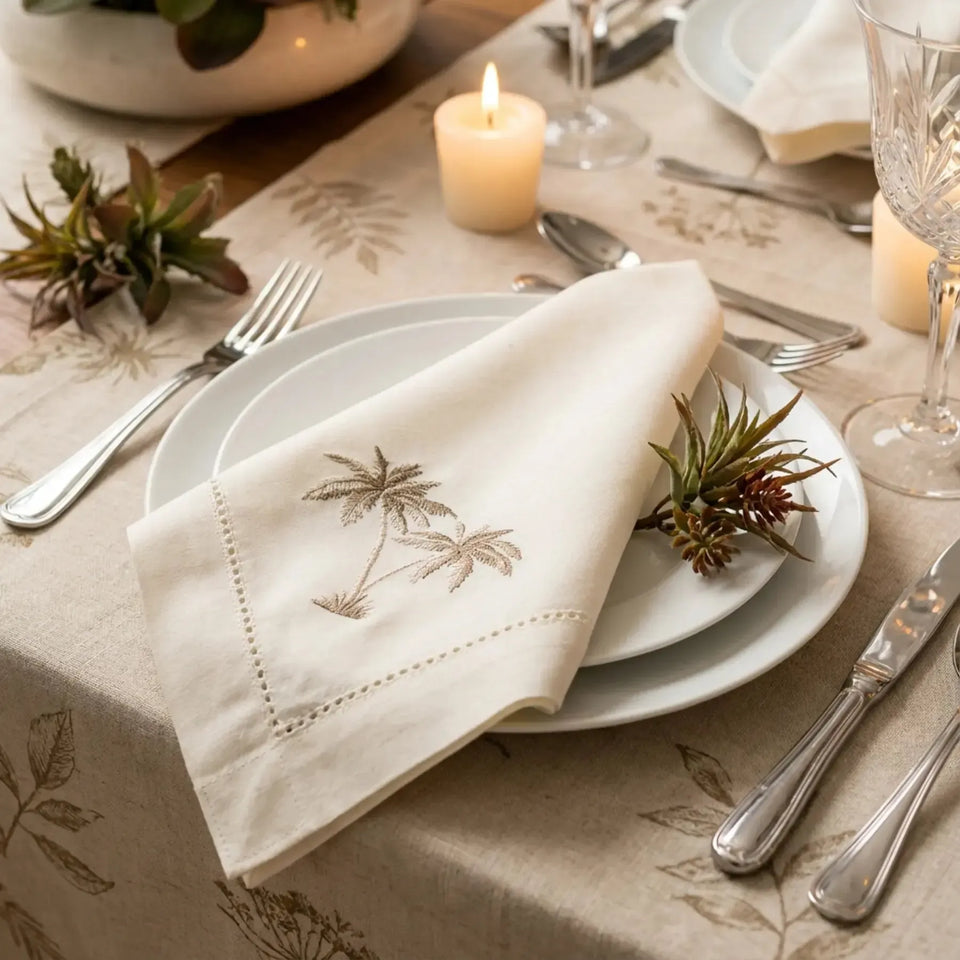 Guardanapo 100% Algodão Ponto Ajour Cru Coqueiro Bege