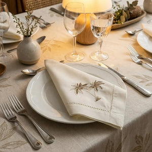 Guardanapo 100% Algodão Ponto Ajour Cru Coqueiro Bege