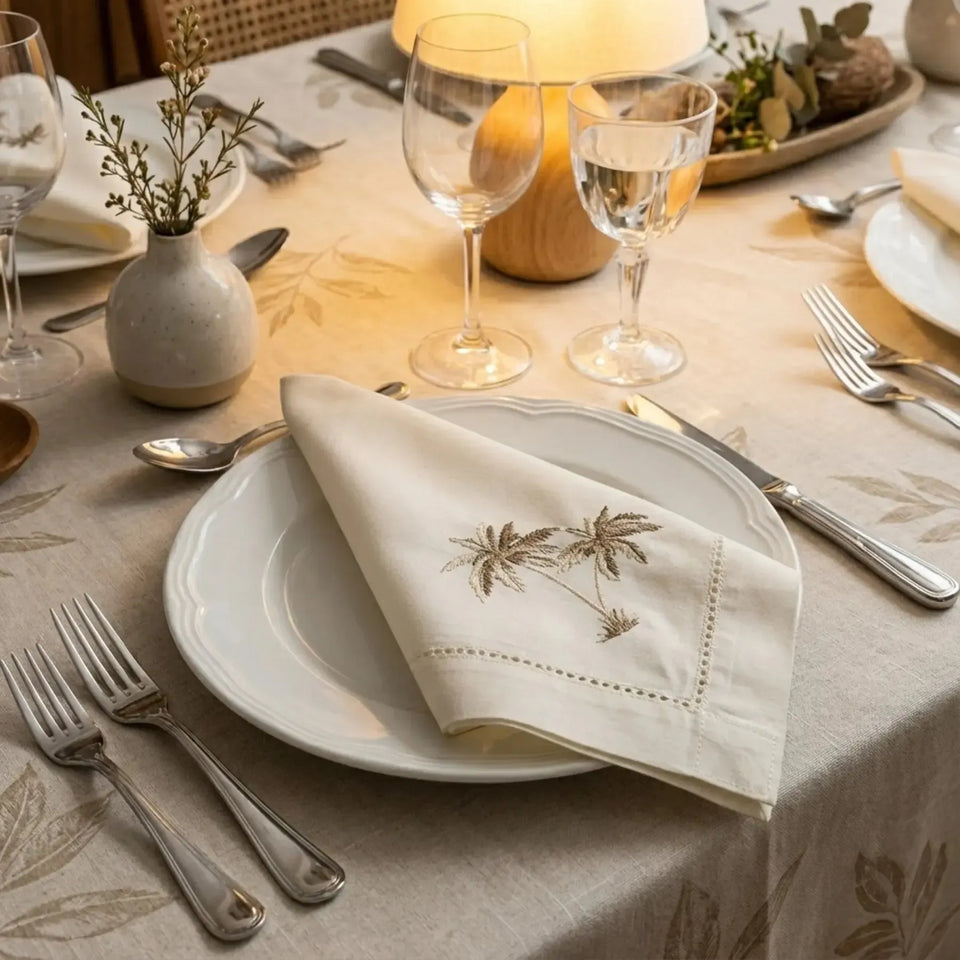 Guardanapo 100% Algodão Ponto Ajour Cru Coqueiro Bege