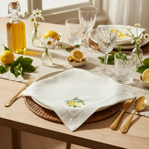 Guardanapo 100% Algodão Ponto Ajour Cru Limão Siciliano