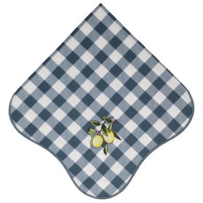 Guardanapo 100% Algodão Xadrez Azul Bordado Limão Siciliano