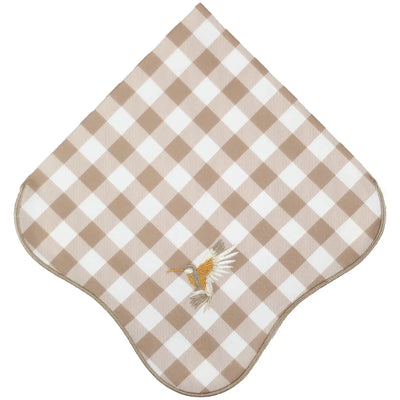 Guardanapo 100% Algodão Xadrez Bege Bordado Beija-Flor