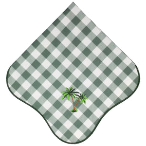 Guardanapo 100% Algodão Xadrez Verde Bordado Coqueiro