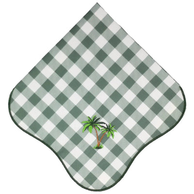 Guardanapo 100% Algodão Xadrez Verde Bordado Coqueiro