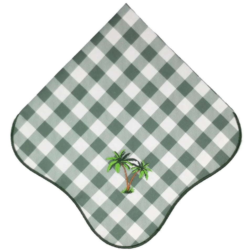 Guardanapo 100% Algodão Xadrez Verde Bordado Coqueiro