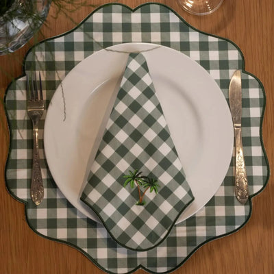 Guardanapo 100% Algodão Xadrez Verde Bordado Coqueiro