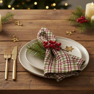 Guardanapo Xadrez Linho Vermelho e Verde Natal