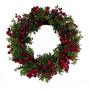 Guirlanda Decorativa Natal Barries e Folhagens Vermelha / Verde 50cm