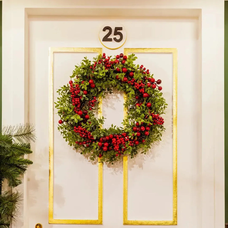 Guirlanda Decorativa Natal Barries e Folhagens Vermelha / Verde 50cm