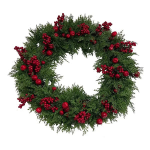 Guirlanda Decorativa Natal Barries e Folhagens Vermelha / Verde 60cm