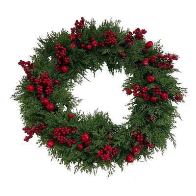 Guirlanda Decorativa Natal Barries e Folhagens Vermelha / Verde 60cm