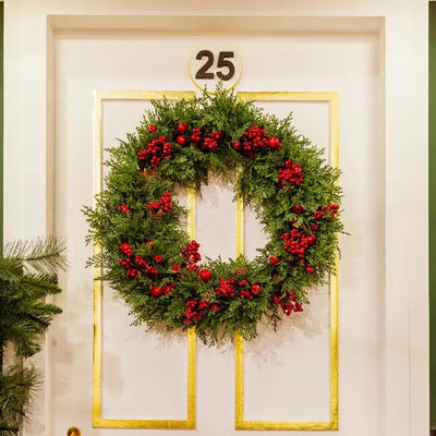 Guirlanda Decorativa Natal Barries e Folhagens Vermelha / Verde 60cm