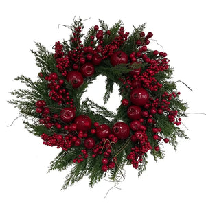 Guirlanda Decorativa Natal Barries e Folhagens Vermelha / Verde 66cm