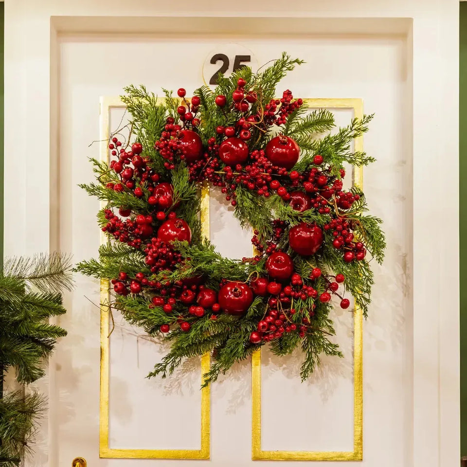 Guirlanda Decorativa Natal Barries e Folhagens Vermelha / Verde 66cm