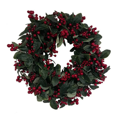 Guirlanda Decorativa Natal Barries e Folhagens Vermelha / Verde 71cm
