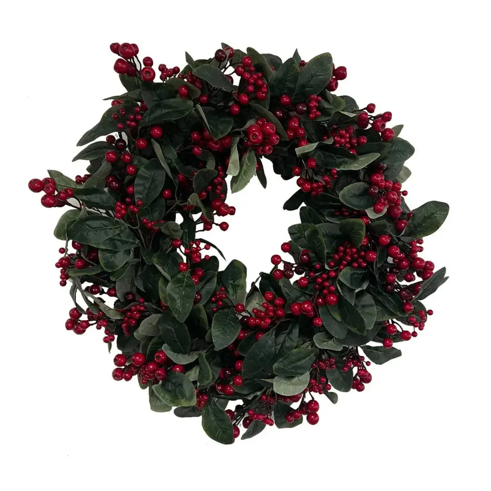 Guirlanda Decorativa Natal Barries e Folhagens Vermelha / Verde 71cm