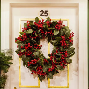 Guirlanda Decorativa Natal Barries e Folhagens Vermelha / Verde 71cm