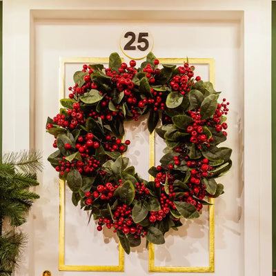 Guirlanda Decorativa Natal Barries e Folhagens Vermelha / Verde 71cm
