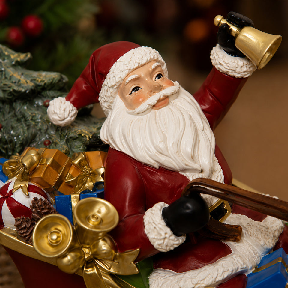 Treno Papai Noel e Rena Natal Dourada Resina Vermelho e Dourado