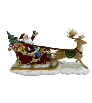 Treno Papai Noel e Rena Natal Dourada Resina Vermelho e Dourado
