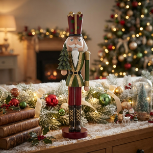 Adorno Decorativo Natal Resina Soldado Verde e Vermelho Quebra Nozes