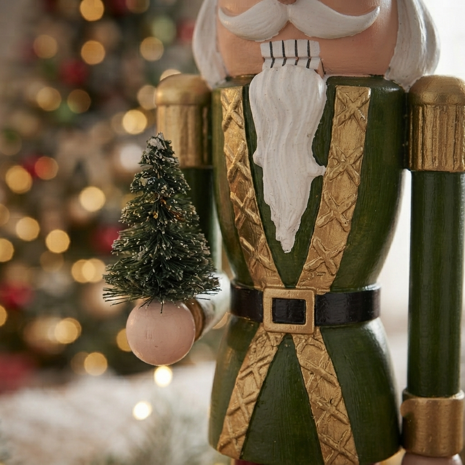 Adorno Decorativo Natal Resina Soldado Verde e Vermelho Quebra Nozes