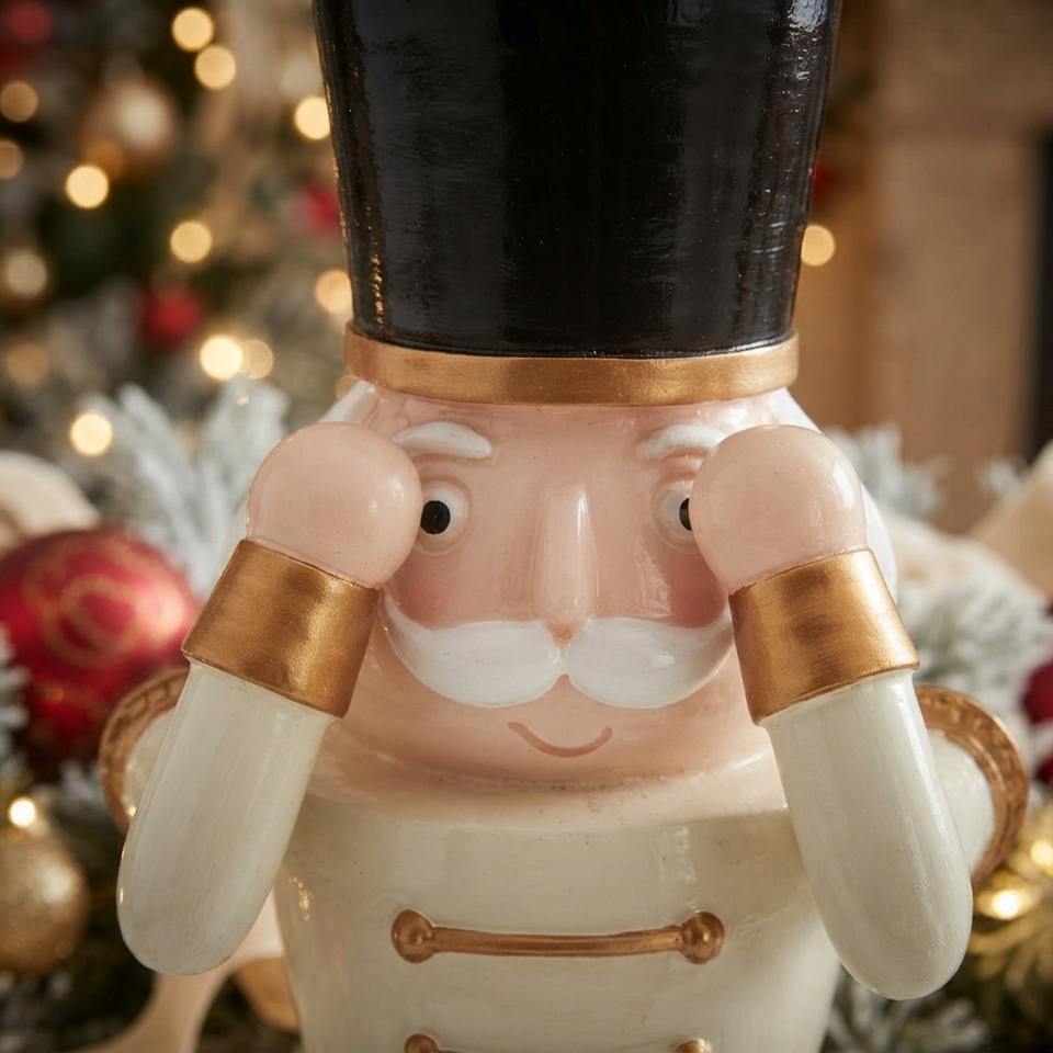Soldado Quebra Nozes Sentado Natal Resina Branco