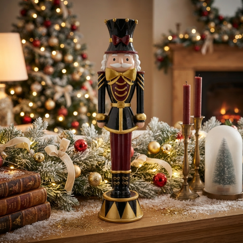 Soldado Quebra Nozes Natal Resina Preto e Dourado