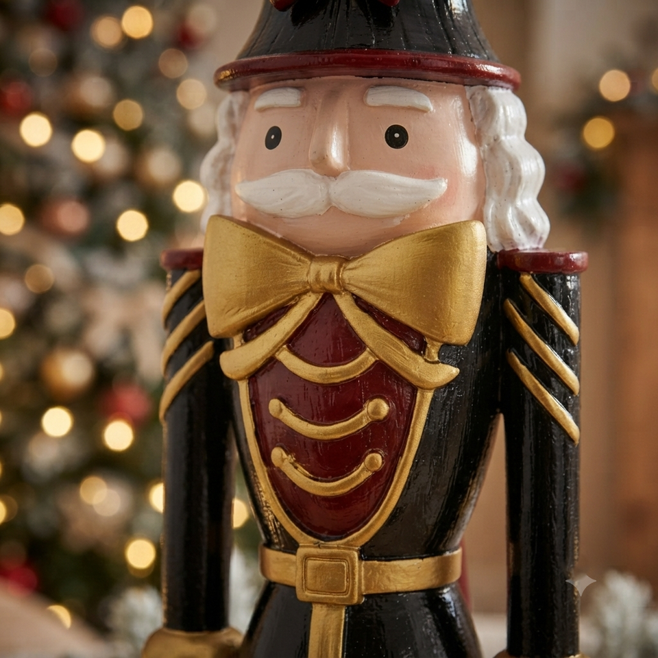 Soldado Quebra Nozes Natal Resina Preto e Dourado
