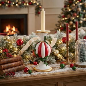 Castiçal Doce Natal Resina Branco e Vermelho