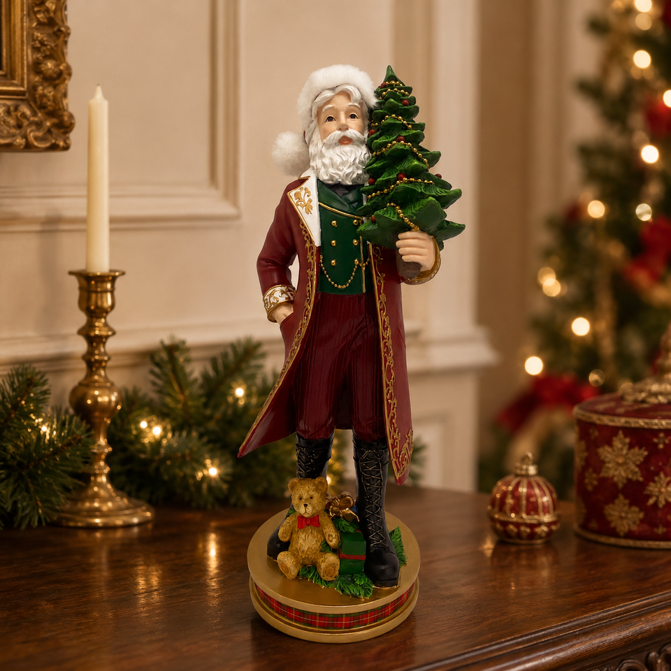 Papai Noel com Árvore Natal Resina Vermelho e Verde