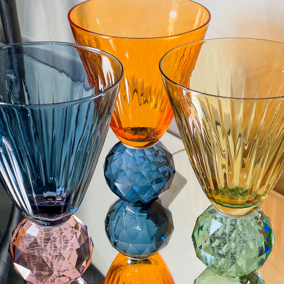 Taça para Água Vidro base Geométrica Laranja / Azul Linha Sintonia 400ml