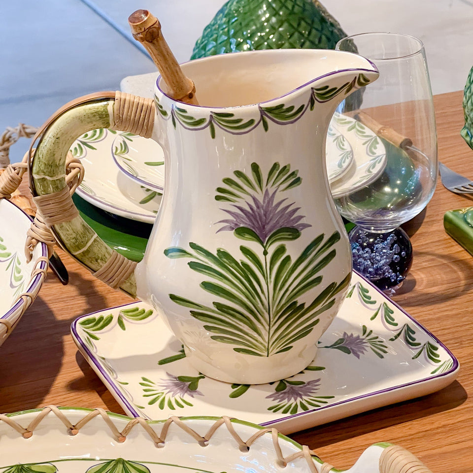 Jarra Cerâmica com Alça em Junco Flor de Alcachofra