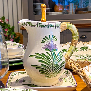 Jarra Cerâmica com Alça em Junco Flor de Alcachofra