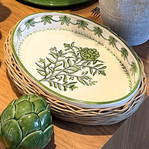 Tigela Feijoada S/ Alça Alcachofra Provençal e Suporte Oval Grande em Junco