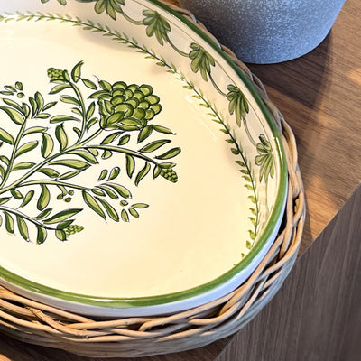 Tigela Feijoada S/ Alça Pequena Alcachofra Provençal e Suporte Oval Pequeno em Junco