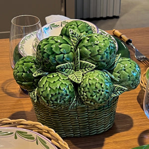 Adorno Cesto com Alcachofra Verde