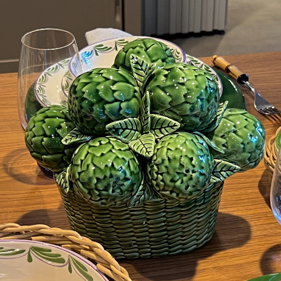 Adorno Cesto com Alcachofra Verde