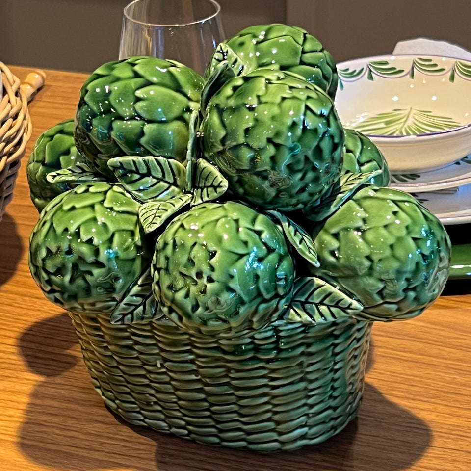 Adorno Cesto com Alcachofra Verde
