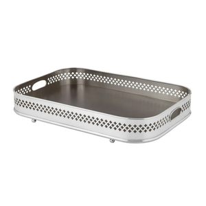 Bandeja Oblonga Prata com Fundo Madeira Madeleine Classique 60x40cm St. James